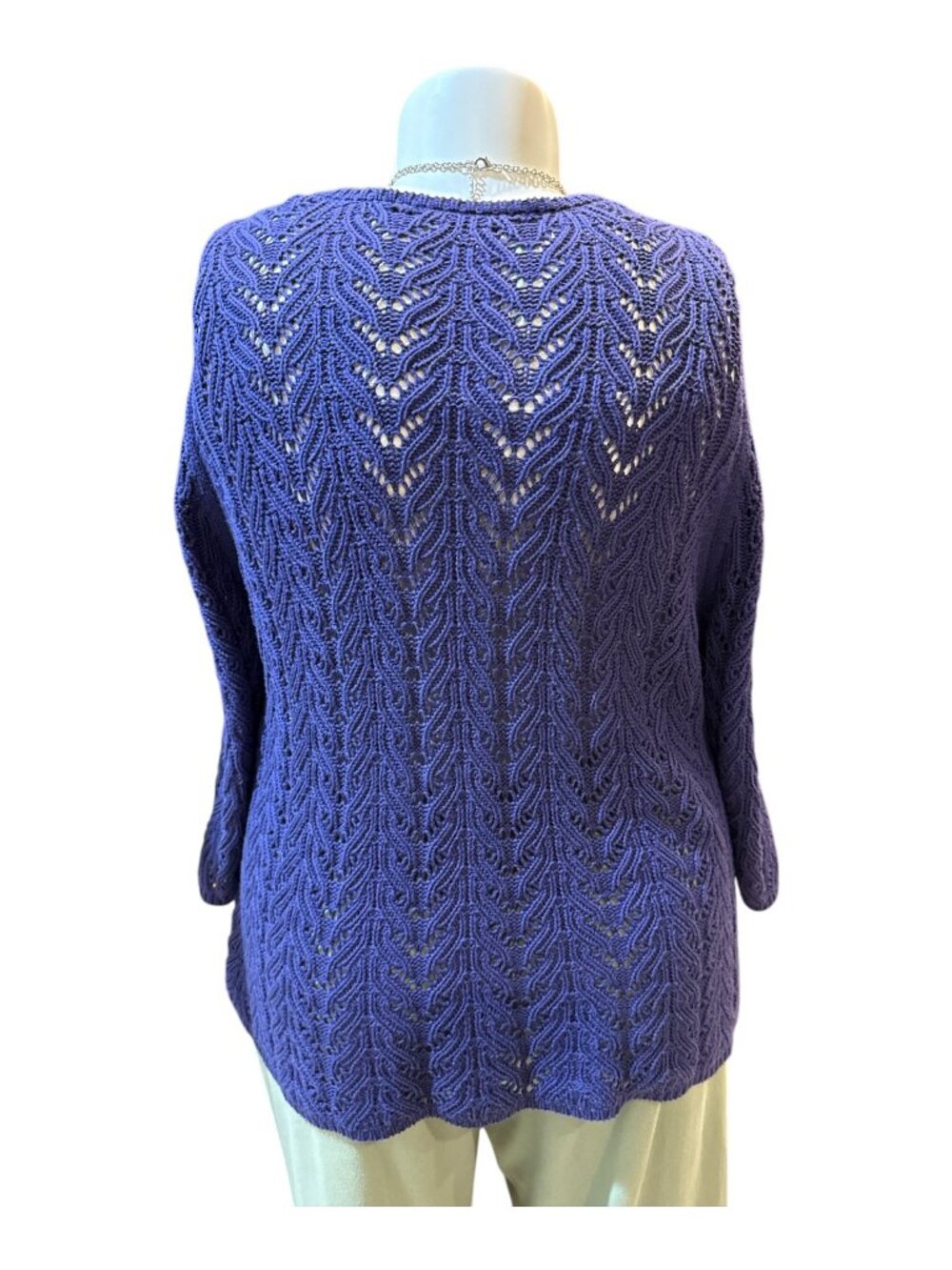 Talbots Sz 3X Purple Indigo 100% Cotton Open Knit 3-Button Cardigan Sweater - Picture 3 of 8